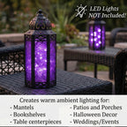 Moroccan Candle Lantern Holder Medium 10.5 Inch – Handcrafted Glass Iron Metal Lantern with Embossed Floral Panels, 17 Colors, Indoor Outdoor Use for Ramadan, Wedding, Patio, Diwali & Home Decor