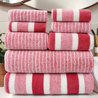8-Piece Hotel-Quality Striped Bath Towel Set – Lint-Free Super Absorbent Two-Color Towels | 2 Large Bath Towels, 2 Medium Bath Towels & 4 Washcloths