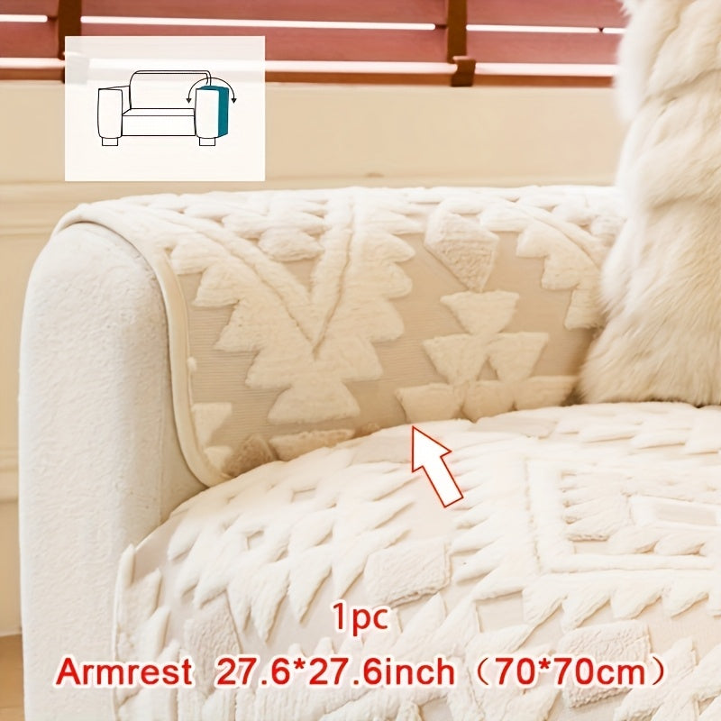Thick Plush Sofa Cover Protective Slipcover – Pet-Friendly Shu Velveteen Non-Slip Machine Washable Jacquard Sofa Seat Cushion Cover for Office Bedroom Living Room Couch Decor