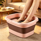 Collapsible Foot Bath Basin for Soaking Feet - Foot Soak Tub with Handles & Massage Acupoints, 3.96 Gal Foldable Plastic Foot Bucket for Pedicure & Home Spa Relief - Green, Grey, Pink & Yellow