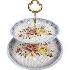 2 Tier Floral Metal Cake Stand Dessert Tower - Vintage Pastry Cupcake Serving Tray for Tea Party, Baby Shower, Birthday & Wedding Table Centerpiece Decoration