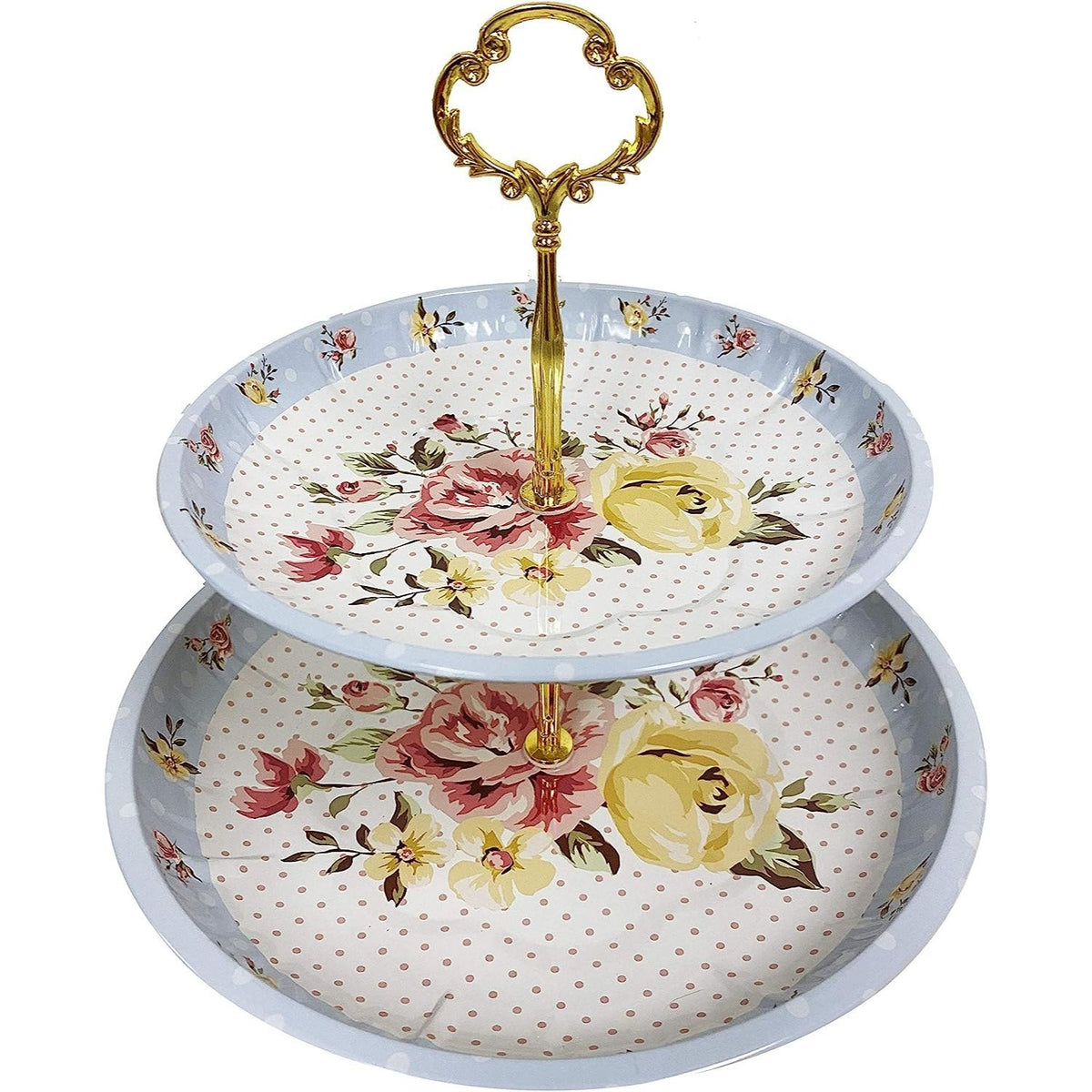 2 Tier Floral Metal Cake Stand Dessert Tower - Vintage Pastry Cupcake Serving Tray for Tea Party, Baby Shower, Birthday & Wedding Table Centerpiece Decoration