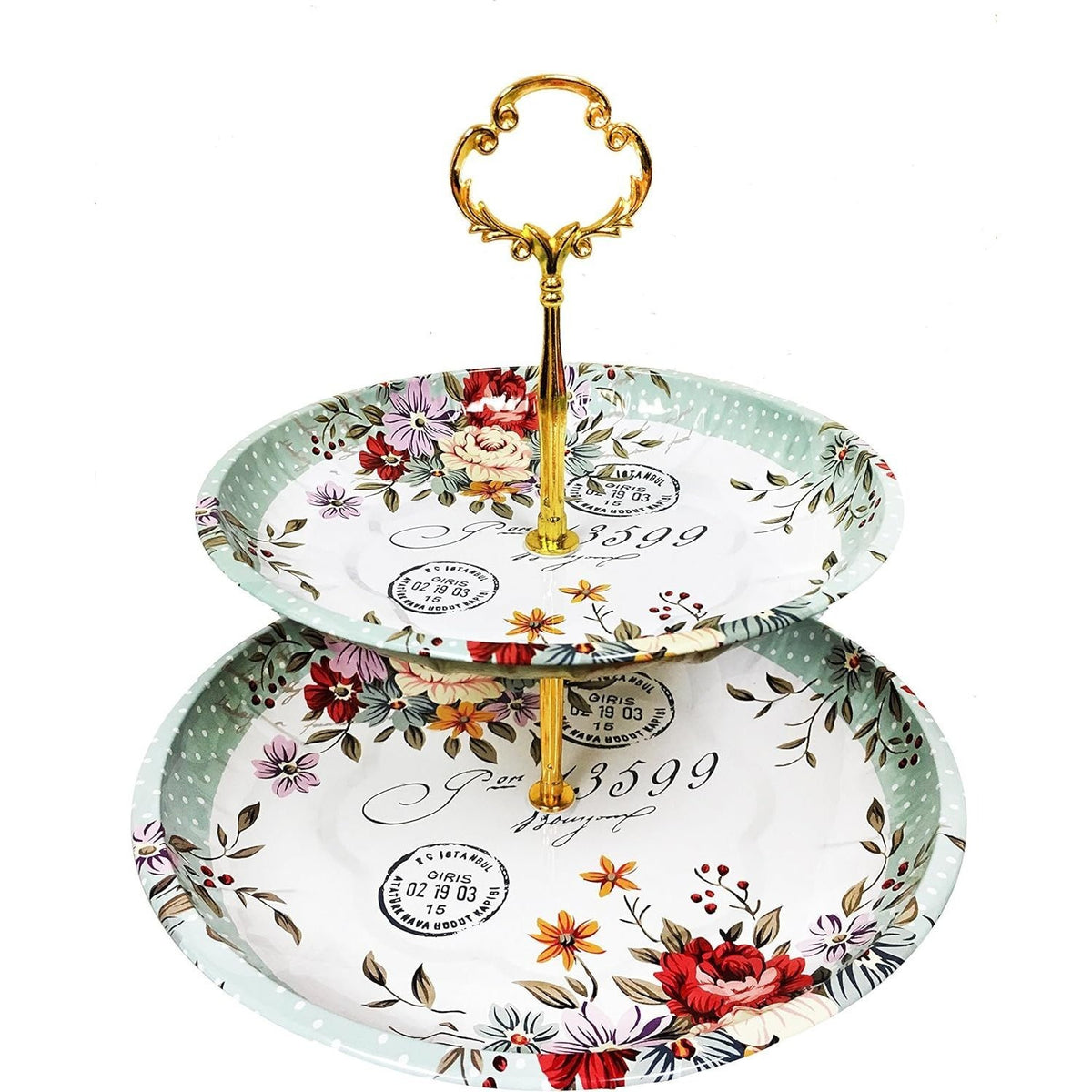 2 Tier Floral Metal Cake Stand Dessert Tower - Vintage Pastry Cupcake Serving Tray for Tea Party, Baby Shower, Birthday & Wedding Table Centerpiece Decoration