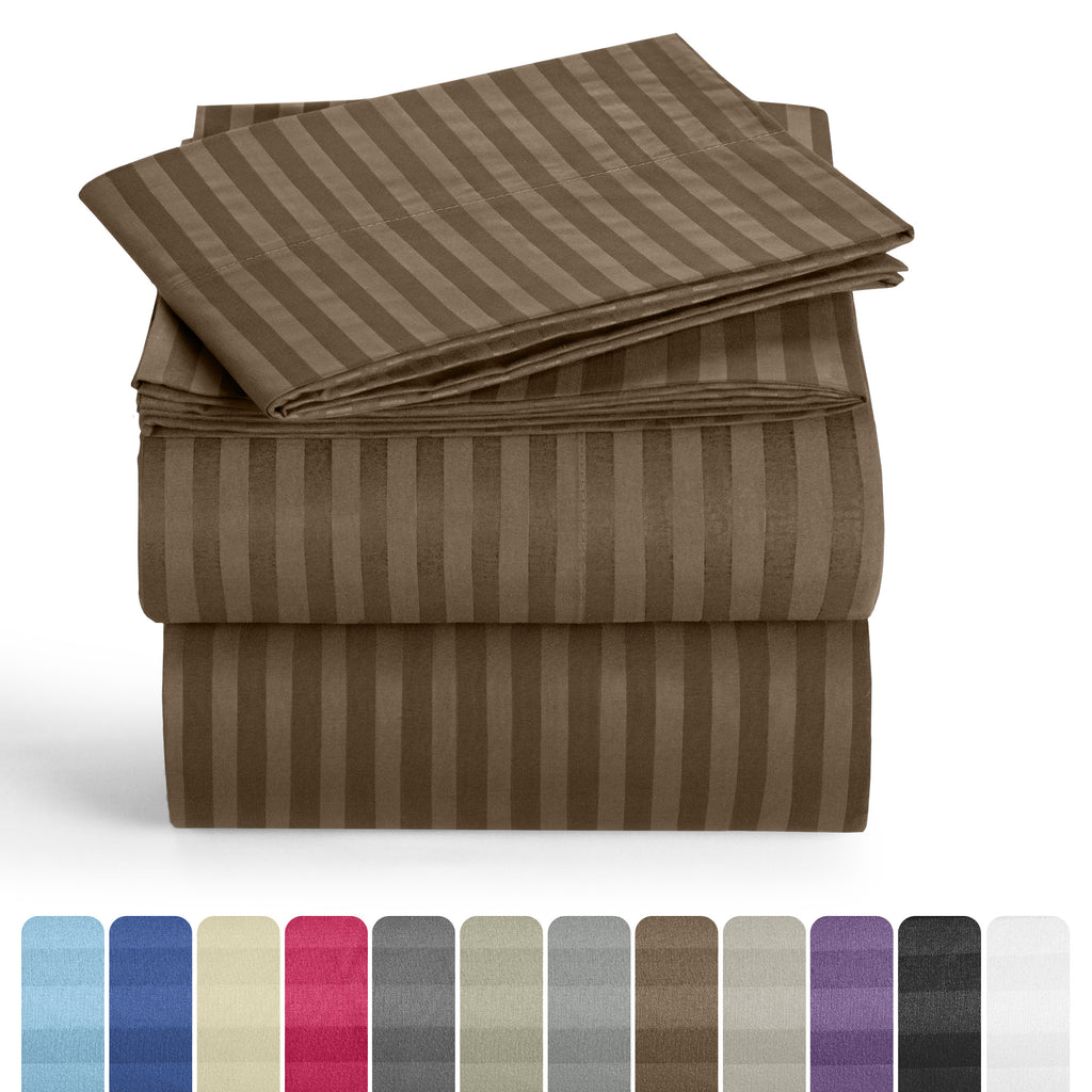Luxury Striped Bed Sheet Set 3 or 4 Pcs – Hotel-Quality Deep Pocket 16", Extra Soft Breathable Cooling Sheets, Wrinkle & Fade Resistant, Twin Twin XL Full Queen King Cal King, 11 Colors