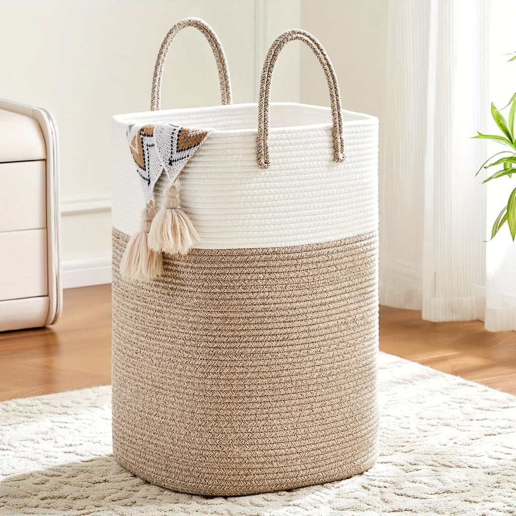 Woven Cotton Rope Laundry Basket Jumbo Size 10.57–26.42 Gal, Multifunctional Storage Bin for Dirty Clothes Blankets Toys – Bathroom Living Room Bedroom Hamper, Bohemian Home Decor Laundry Organizer