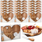 Heart-Shaped Mini Charcuterie Board & Cheese Knives Gift Set – Wood Bridal Shower Favor, Wedding Gift & Party Thank-You Box | Acacia & Bamboo | 6 or 12 Sets