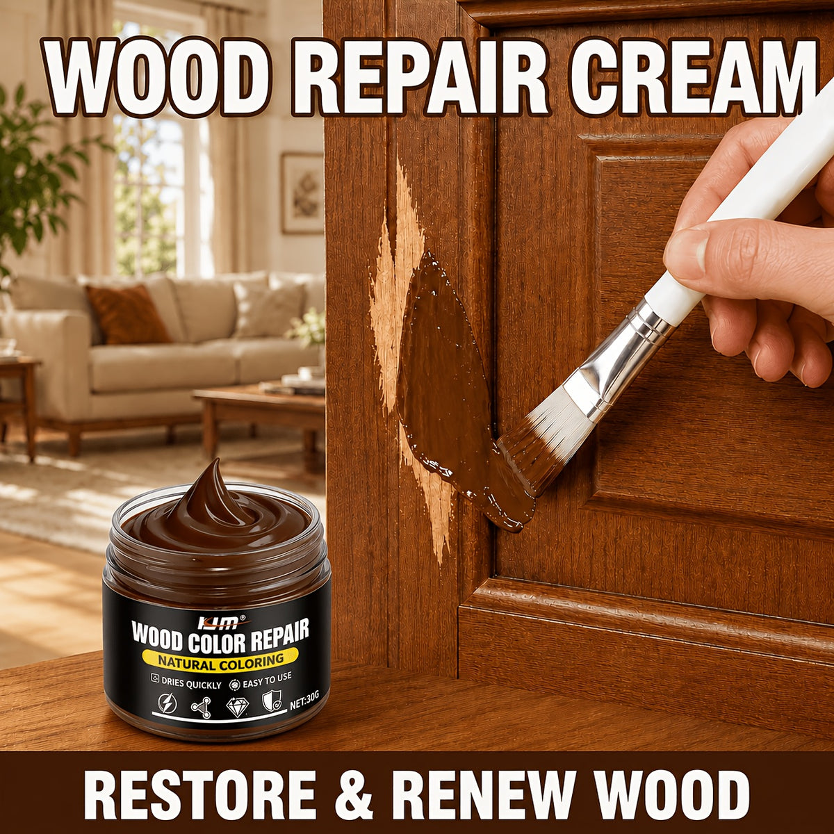 Wood Repair Paste Scratch & Crack Filler, Color-Restoring Wood Putty for Furniture, Doors, Cabinets, Tables, Chairs & Floors, Easy-to-Use Surface Repair Solution