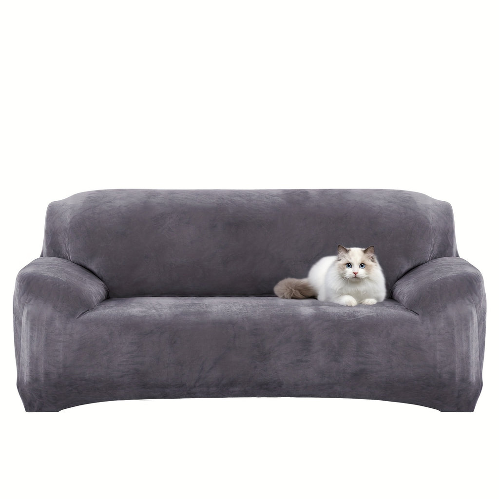 Plush Sofa Slipcover Stretch Thick Couch Cover - Soft Velvet Furniture Protector for Chair Loveseat 3 4 Seater, Anti-Slip Elastic Wrap, Machine Washable, 6 Colors for Living Room