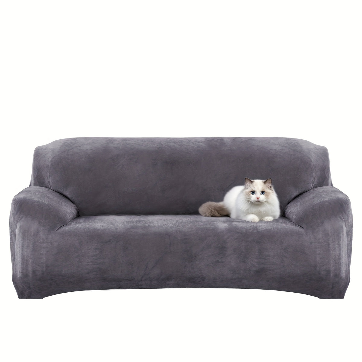 Plush Sofa Slipcover Stretch Thick Couch Cover - Soft Velvet Furniture Protector for Chair Loveseat 3 4 Seater, Anti-Slip Elastic Wrap, Machine Washable, 6 Colors for Living Room