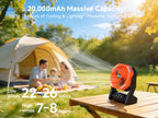 Camping Fan 20000mAh Battery LED Light 4-Speed Brushless Motor 180 Degree Oscillation 22-26H Runtime Portable Rechargeable Outdoor Fan for Camping Hiking Picnic Emergency Power Outage Green