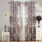 Peony Floral Sheer Curtains Grommet Top – Tulle Voile Light Filtering Drapes for Bedroom Living Room, Purple Pink, Set of 2 Panels