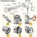 Manual Meat Grinder with Table Clamp – Heavy-Duty Stainless Steel Hand Crank Food Processor for Grinding Meat, Vegetables & Spices – No Electricity Required, Easy to Clean Kitchen Tool