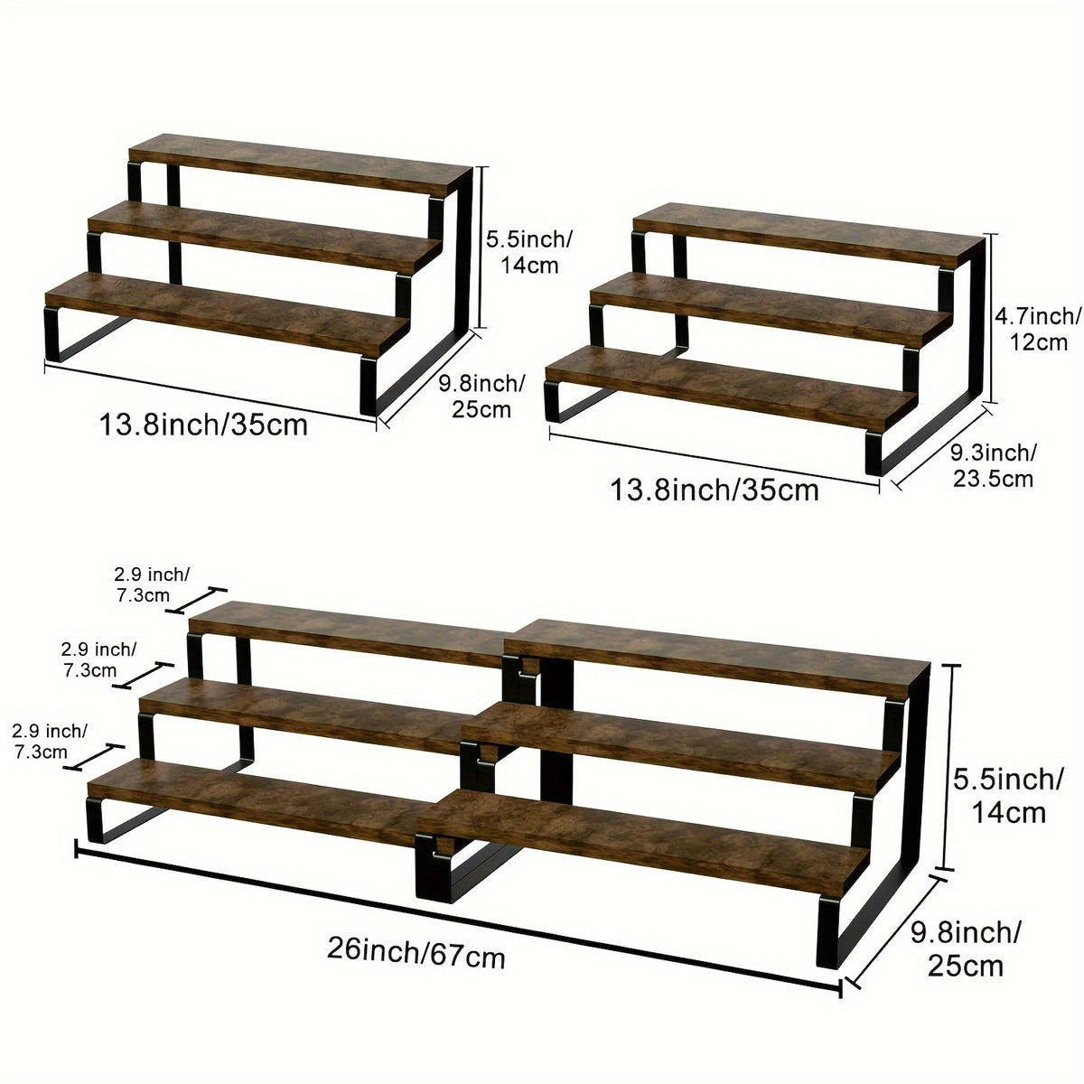 3-Tier Expandable Spice Rack Organizer 2-Pack – Adjustable 13.8–26" Display Riser Stand for Kitchen Cabinet, Countertop, Pantry & Coffee Bar | Vintage Style