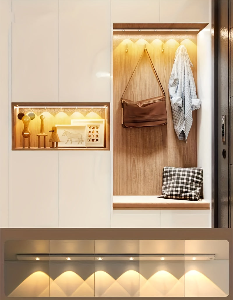 LED Motion Sensor Light Strip USB Rechargeable – Under Cabinet Wardrobe Night Light, 3 Color Modes, Self-Adhesive Magnetic Mount for Kitchen, Bedroom & Shoe Cabinet | 20/30/40cm