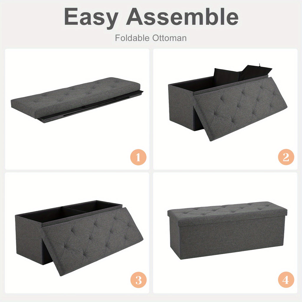 Folding Storage Ottoman Bench 660 lbs Capacity – Large End of Bed Chest with Padded Seat for Bedroom Living Room Entryway, 30 & 43 Inch, Multiple Colors