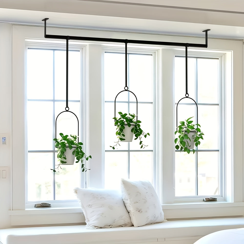 Vertical Planter Set with Adjustable Metal Rod, Iron Rings & Hanging Flower Pots for Window Sill & Balcony, Mini Vertical Garden Kit for Indoor Outdoor Plants, Space-Saving Patio Planter