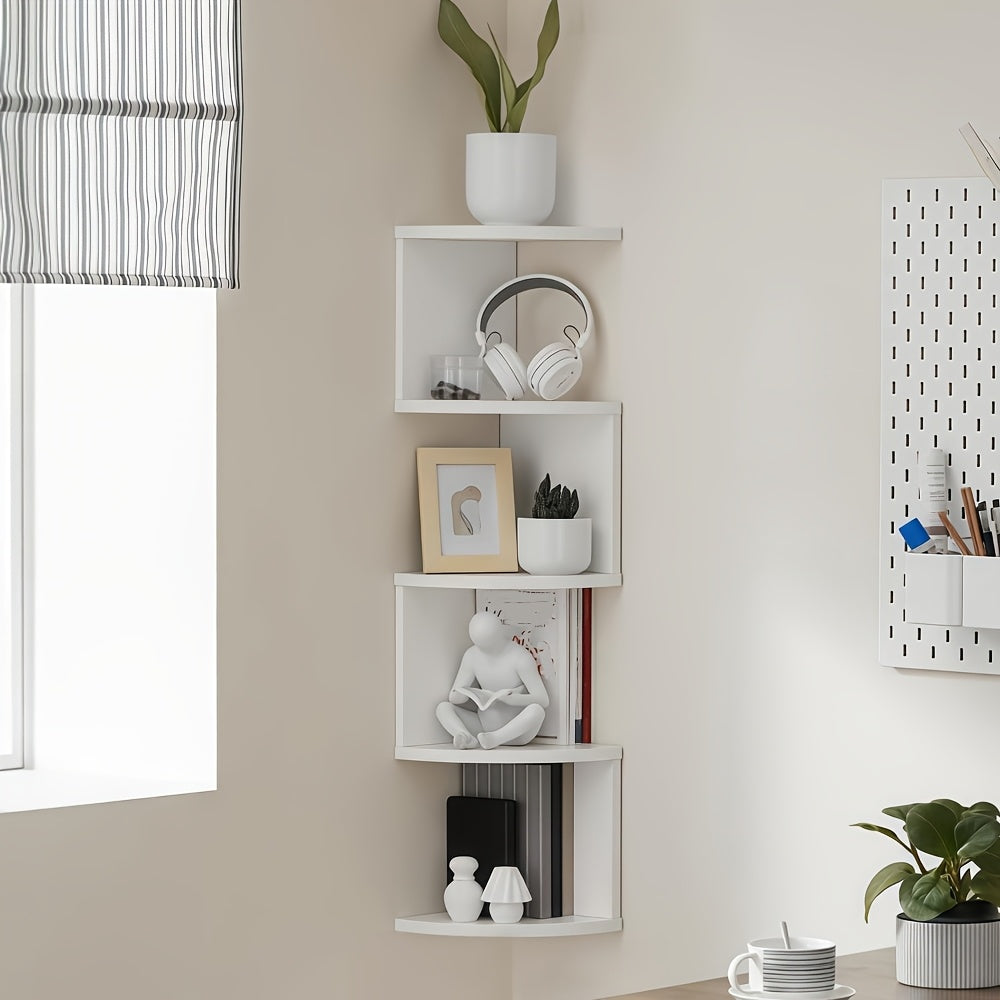 Floating Corner Wall Shelf 3 or 5-Tier, Wall Mounted Storage Rack for Living Room, Bedroom, Kitchen, Bathroom & Office, Easy Install Decorative Corner Shelves, White or Black, 1 or 2 Pieces