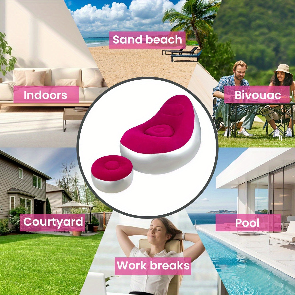 Inflatable Lounge Chair Recliner with Footrest & Foot Pump – Portable Air Sofa Couch for Living Room, Camping, Travel & Balcony, Space-Saving Indoor Outdoor Lounger (6 Colors)