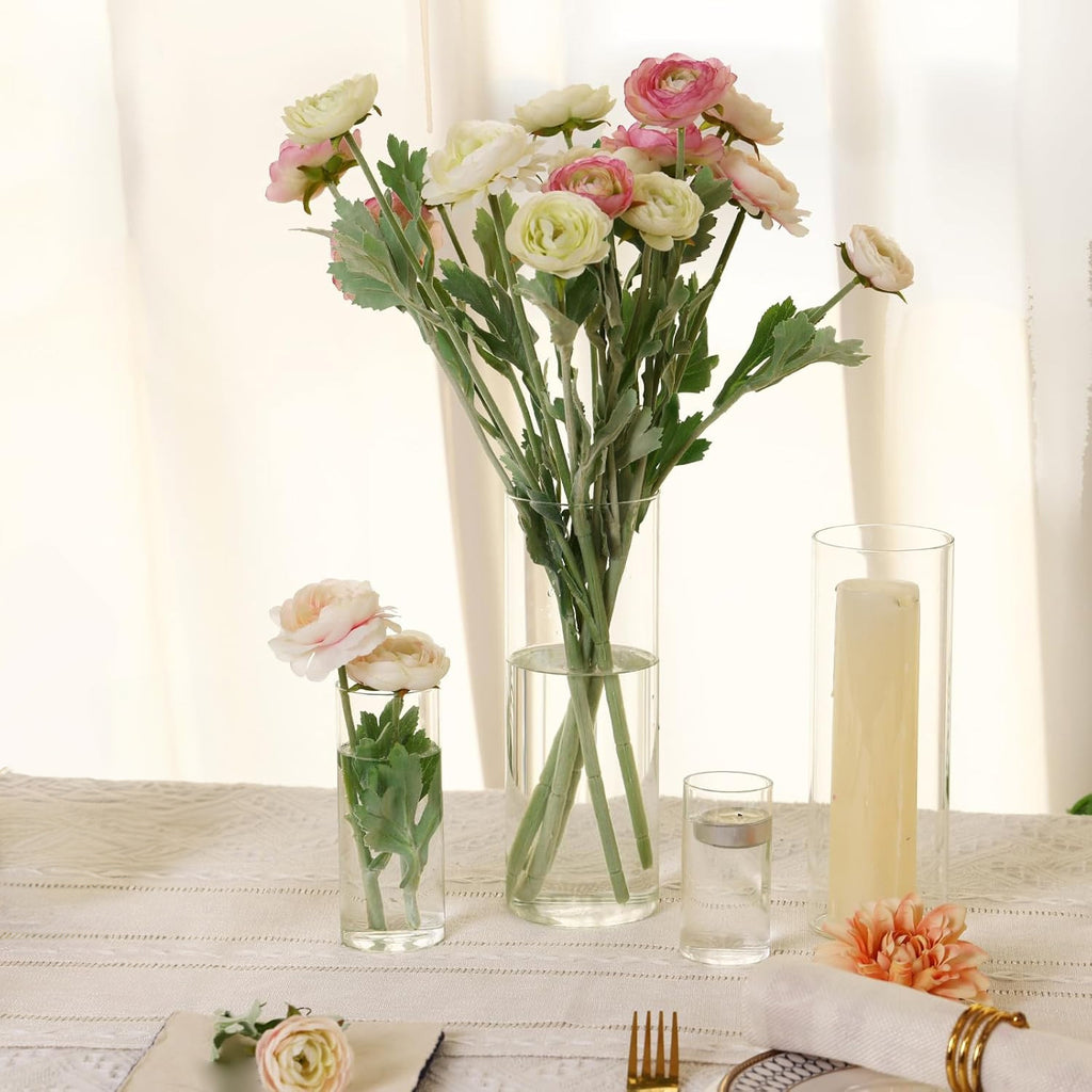 WHONLINE 16pcs Clear Glass Cylinder Vases 4 Sizes (4"/6"/8"/10") – Tall Transparent Vase Set for Wedding Centerpieces, Party Tables, Hurricane Floating Candle Holders, Home & Office Decor