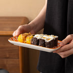 Ceramic Rectangular Serving Plates Set of 6 - Porcelain Sushi Platters 8 Inch with Blue White & Assorted Patterns, Microwave Dishwasher Oven Safe Dinnerware for Sushi Salad Dessert Appetizers