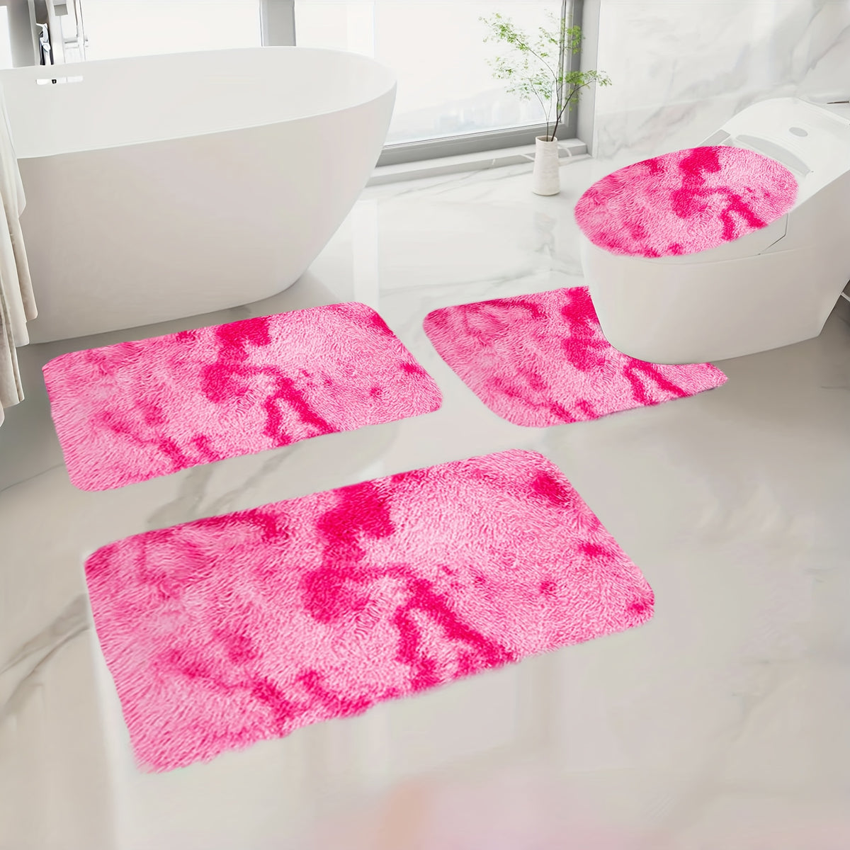 Plush Bath Rugs Set 1-6 Pieces, Multi-Color Microfiber Non-Slip Bathroom Mats – Soft Water Absorbent Thick Machine Washable Toilet Mats for Bathroom, Tub & Shower
