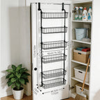 Over The Door Pantry Organizer 6 or 8-Tier, Metal Hanging Storage Shelf with Adjustable Baskets, Spice Rack for Kitchen, Pantry, Laundry & Bathroom, Door Mounted Utility Rack, Black or White