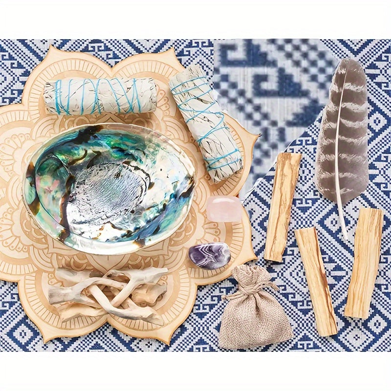 White Sage Smudge Kit with Palo Santo Sticks Abalone Shell Smudging Feather Crystal Stones Spiritual Cleansing Home Decor Gift Set
