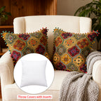2-Pack Turkish Moroccan Throw Pillows with Inserts Reversible Floral Boho Decorative Pillow 18x18 Inch Polyester Square Cushion Zip Cover for Sofa Couch Bedroom Living Room 7 Colors