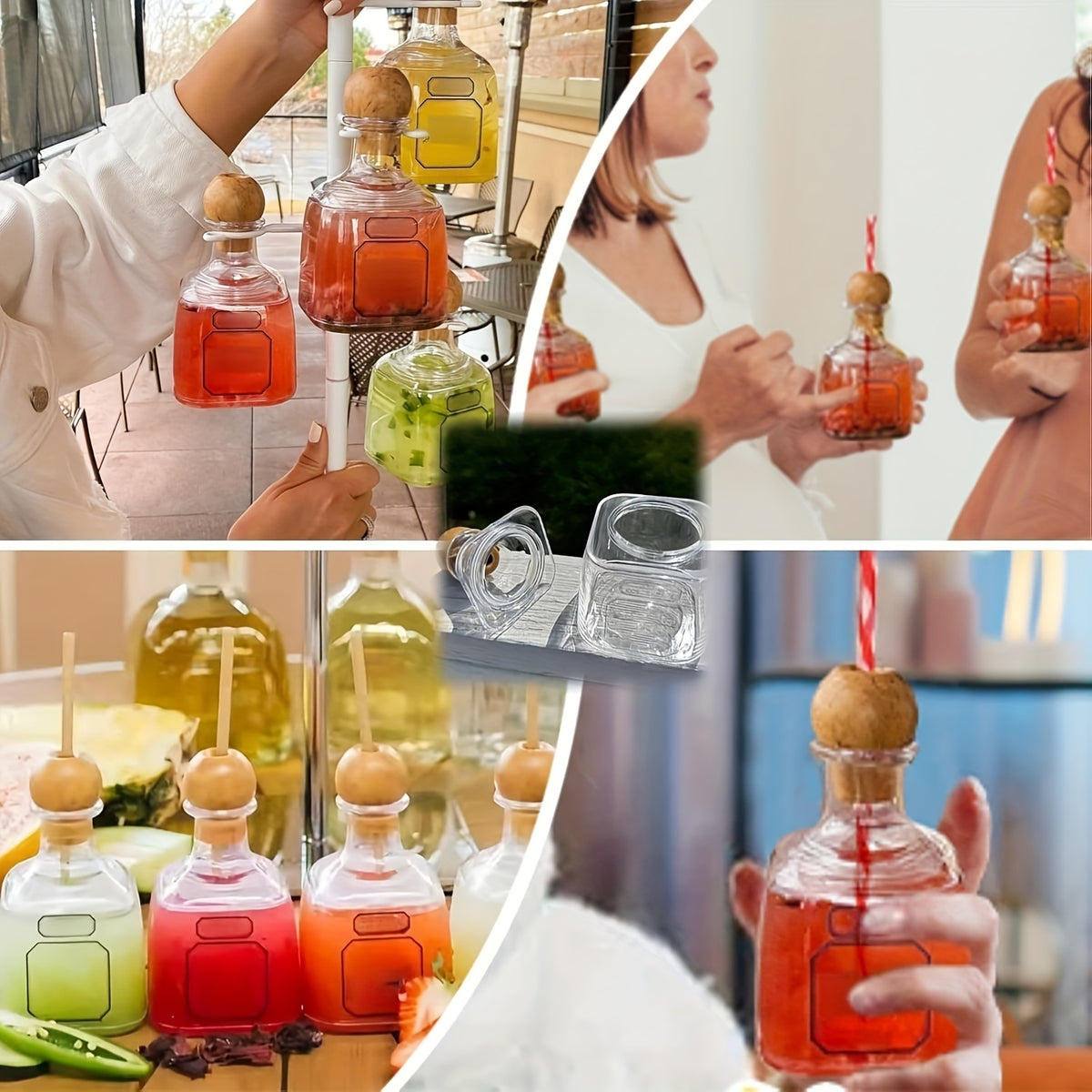 Mini Liquor Bottle Cups with Straw 12.68oz – Reusable Clear Plastic Tequila Bottles for Champagne, Wine & Cocktails | Party Favors & Wedding Drinkware