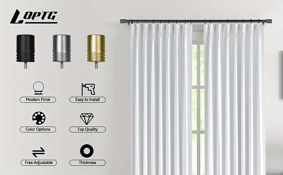 Decorative Curtain Rod 1 Inch Diameter Adjustable with Modern Finials – Drapery Rod for Windows 18-120 Inch, Black Brushed Nickel Gold Curtain Hardware