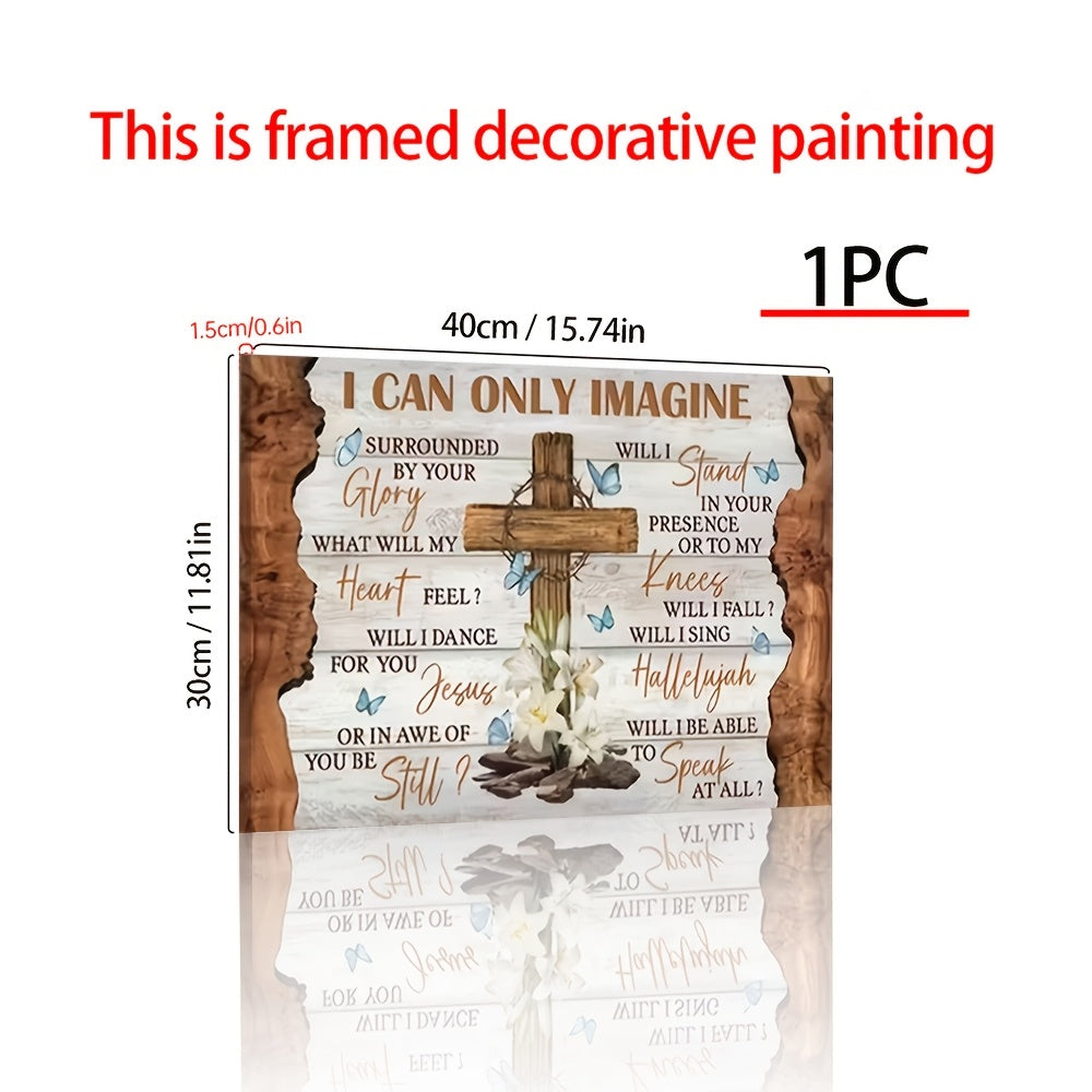 Rustic Framed Christian Canvas Wall Art Print Jesus Cross with Lilies Inspirational Religious Home Decor – Bible Wall Decoration for Living Room Bedroom, Ready to Hang