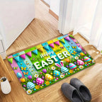 Easter Doormat Flannel Happy Easter Egg Spring Welcome Mat Non-Slip Soft Indoor Outdoor Kitchen Entryway 5 Sizes Including Runner Set
