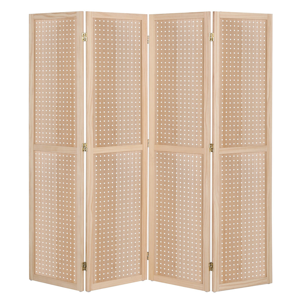 5 FT Freestanding Pegboard Room Divider | Wood Folding Privacy Screen & Display Board Organizer with Support Feet – White, Black, Natural, Grey | Craft Shows, Retail & Home