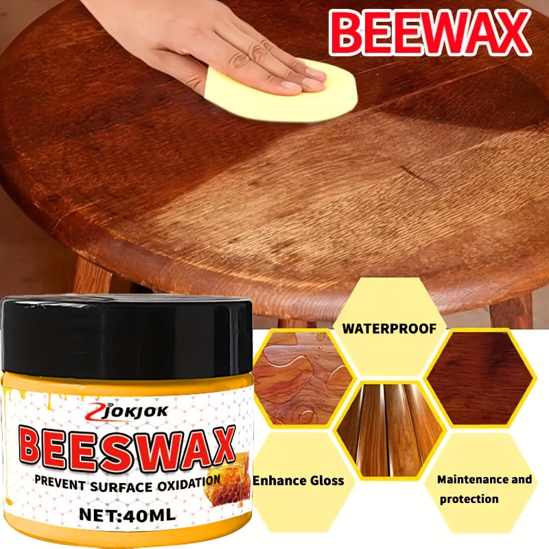 Beeswax Wood Polish Liquid Wax 1.35oz with Sponge Non-Toxic Long-Lasting Gloss for Furniture Hardwood Floors Desks Cabinets Multi-Surface Wood Restorer
