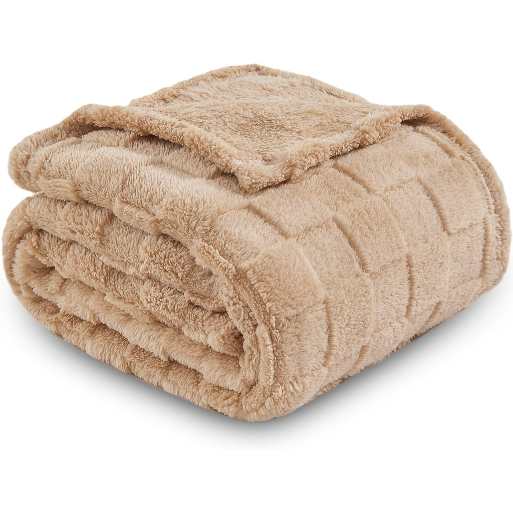 Checkered Fleece Throw Blanket Ultra Soft Cozy Shaggy Jacquard for Couch Bed Bedroom All Season Machine Washable Twin Full Queen