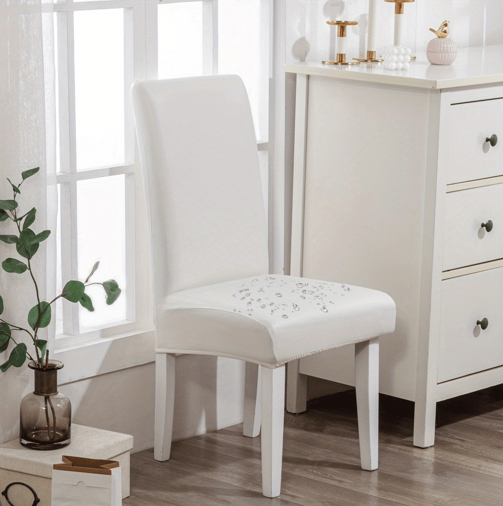 Dining Chair Covers Waterproof PU Leather Stretch Slipcover Set of 4 or 6 | Oil-Proof Universal Chair Protector for Dining Room Kitchen Hotel, 9 Colors