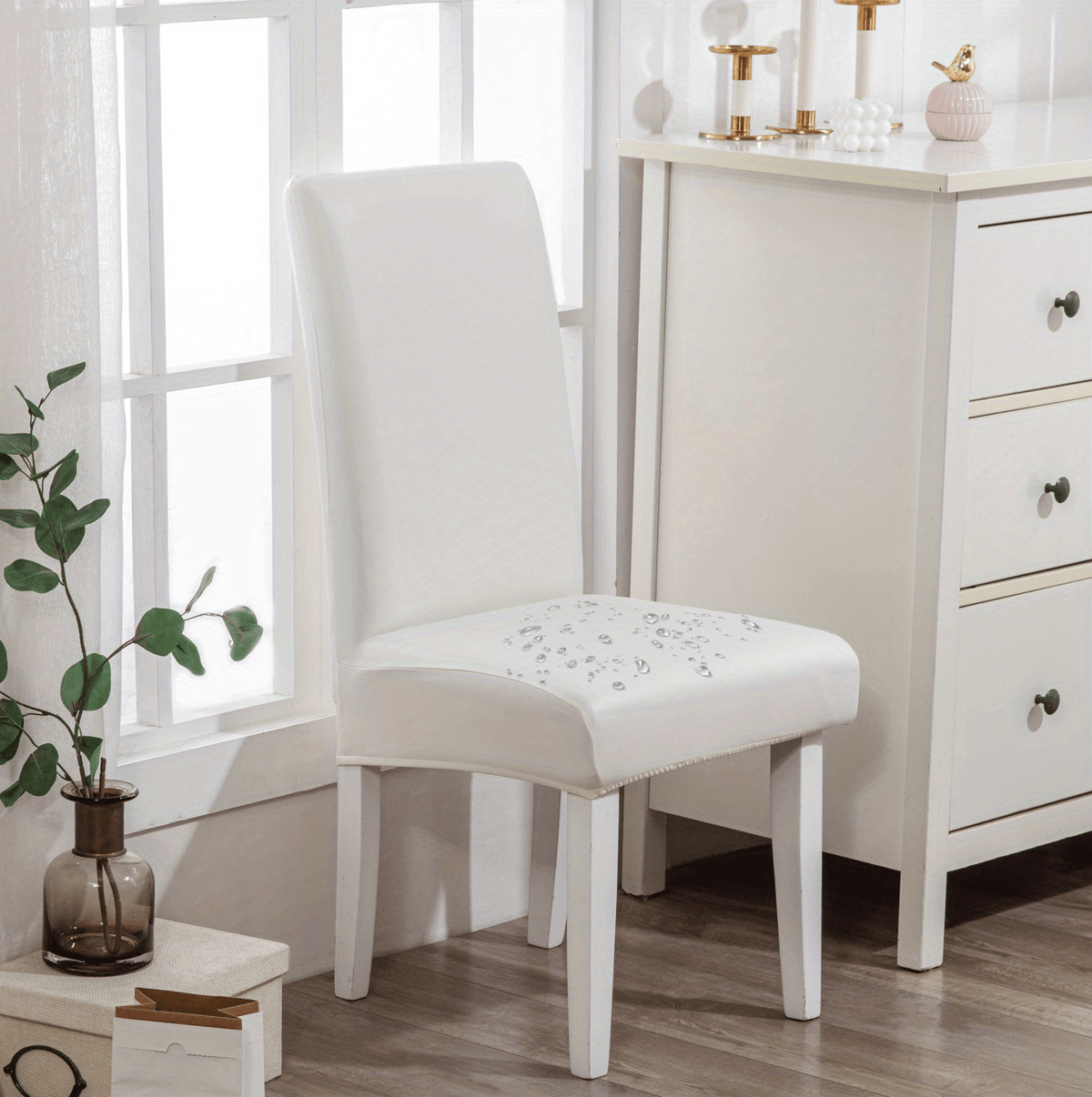 Dining Chair Covers Waterproof PU Leather Stretch Slipcover Set of 4 or 6 | Oil-Proof Universal Chair Protector for Dining Room Kitchen Hotel, 9 Colors