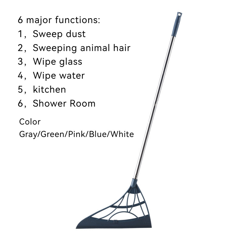 45-Inch Extra-Long Broom with Rubber Sweep & Unflagged Bristles – Stainless Steel Handle Floor Broom for Pet Hair & Debris, Hard Floors, Home & Office Sweeping