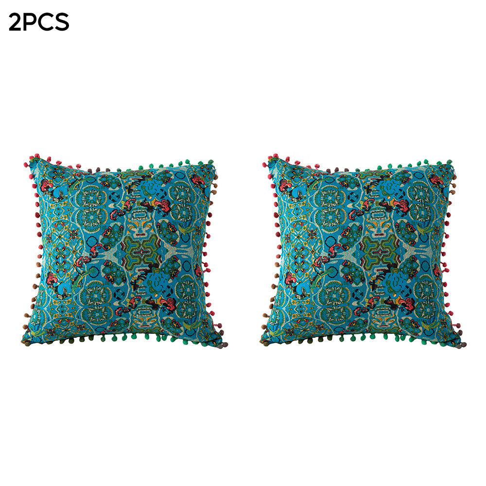 2-Pack Turkish Moroccan Throw Pillows with Inserts Reversible Floral Boho Decorative Pillow 18x18 Inch Polyester Square Cushion Zip Cover for Sofa Couch Bedroom Living Room 7 Colors