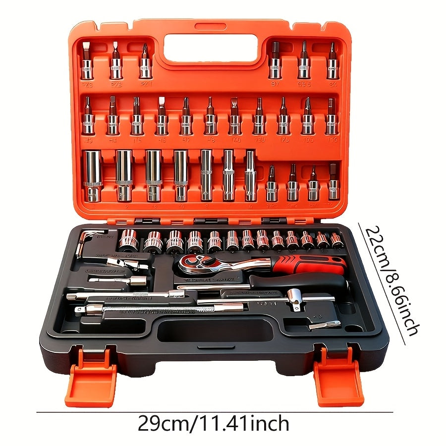 52-Piece Professional Tool Set Toolbox – Multi-Function Portable Home & Car Repair Kit for Enthusiasts and Professionals, Gift for Men, White Black Red