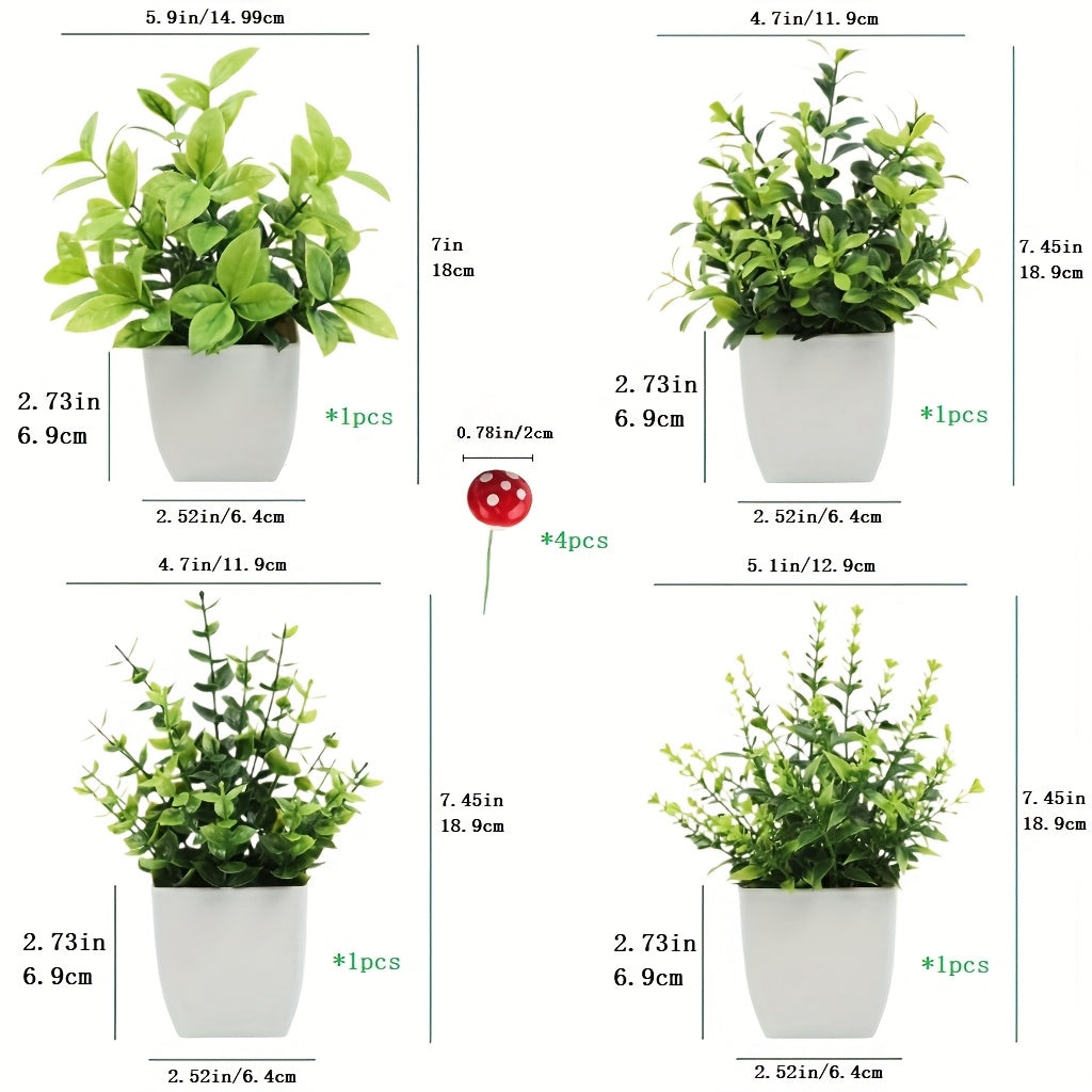 Mini Artificial Eucalyptus Potted Plant Set of 4 – Faux Simulation Desk Plants for Home, Office, Bathroom, Room Decor, Thanksgiving, Christmas & New Year Decoration
