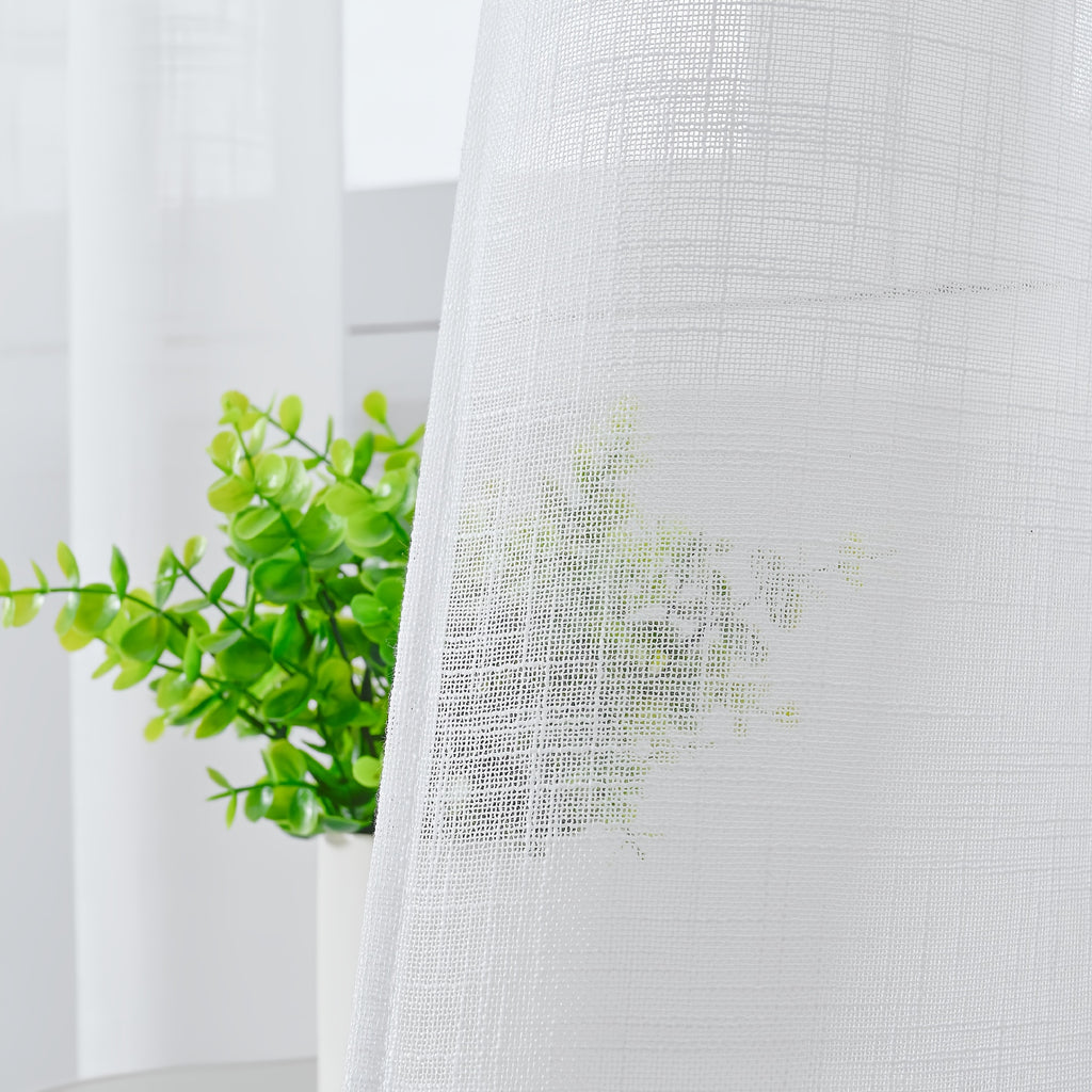 Linen Textured Semi-Sheer Grommet Curtains – Light Filtering Farmhouse Panels | Set of 2