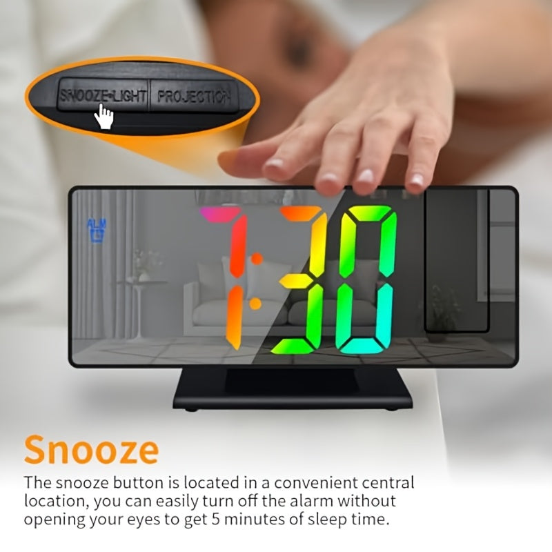Digital Projection Alarm Clock LED with 180° Rotation, Temperature Display, Adjustable Brightness, Night Mode & Snooze - USB Powered Bedroom & Living Room Decor Clock