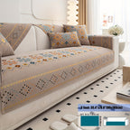 Embroidered Chenille Sofa Slipcover Bohemian Geometric Floral Pattern | Non-Slip Machine Washable Couch Cover for 1-2-3-4 Seater with Armrest & Pillow Cover Options, 6 Colors