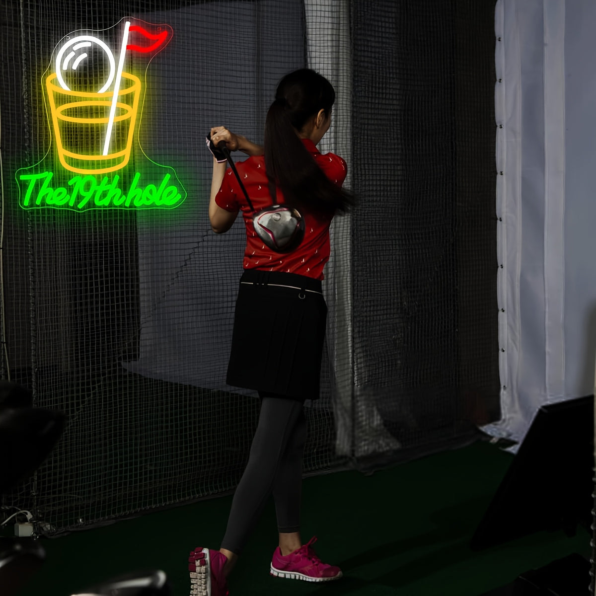 Golf Neon Sign Wall Light – Dimmable LED Multi-Color “The 19th Hole” with Golf Flagstick Design, Plug & Play for Man Cave, Bar & Golf Parties