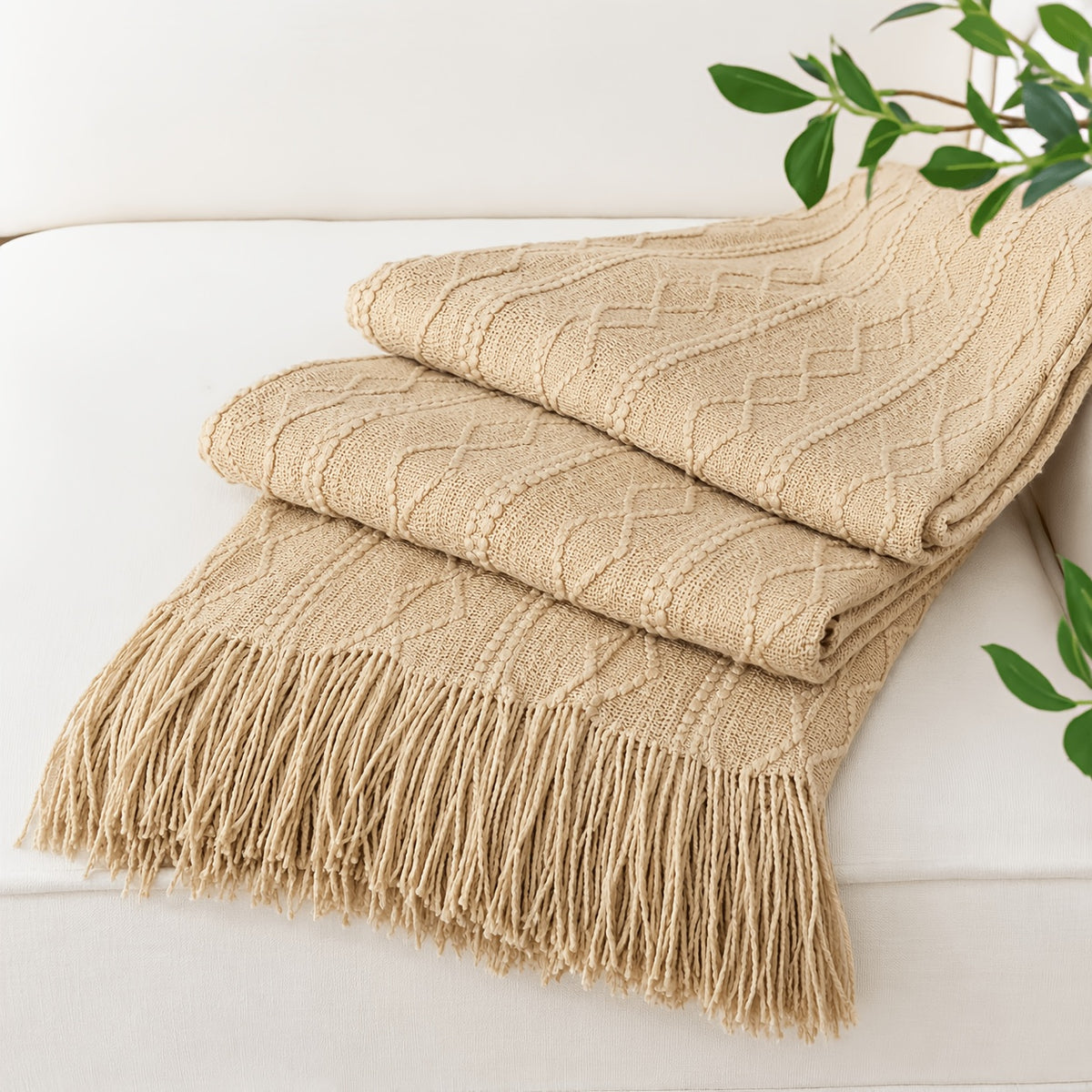 Chunky Tassel Throw Blanket Soft Cozy Textured Farmhouse Knit Blanket for Couch Sofa Bed Living Room Bedroom Travel Decor 10 Colors