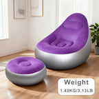Inflatable Lounge Chair Recliner with Footrest & Foot Pump – Portable Air Sofa Couch for Living Room, Camping, Travel & Balcony, Space-Saving Indoor Outdoor Lounger (6 Colors)
