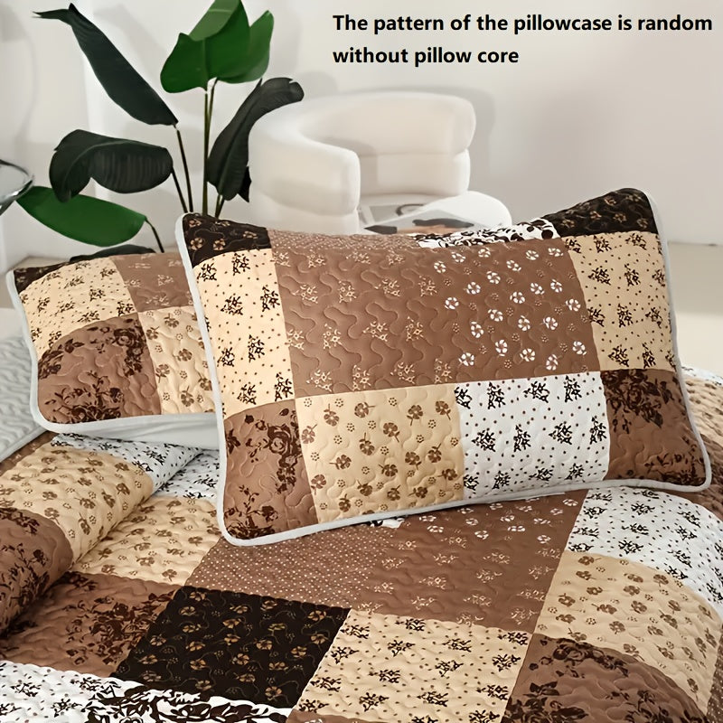 Patchwork Quilted Bedspread Set 3 Piece – Active Print 100% Polyester Quilt with 2 Pillow Shams, 90G Fill Machine Washable Soft Breathable All-Season Bedding for Bedroom & Dorm