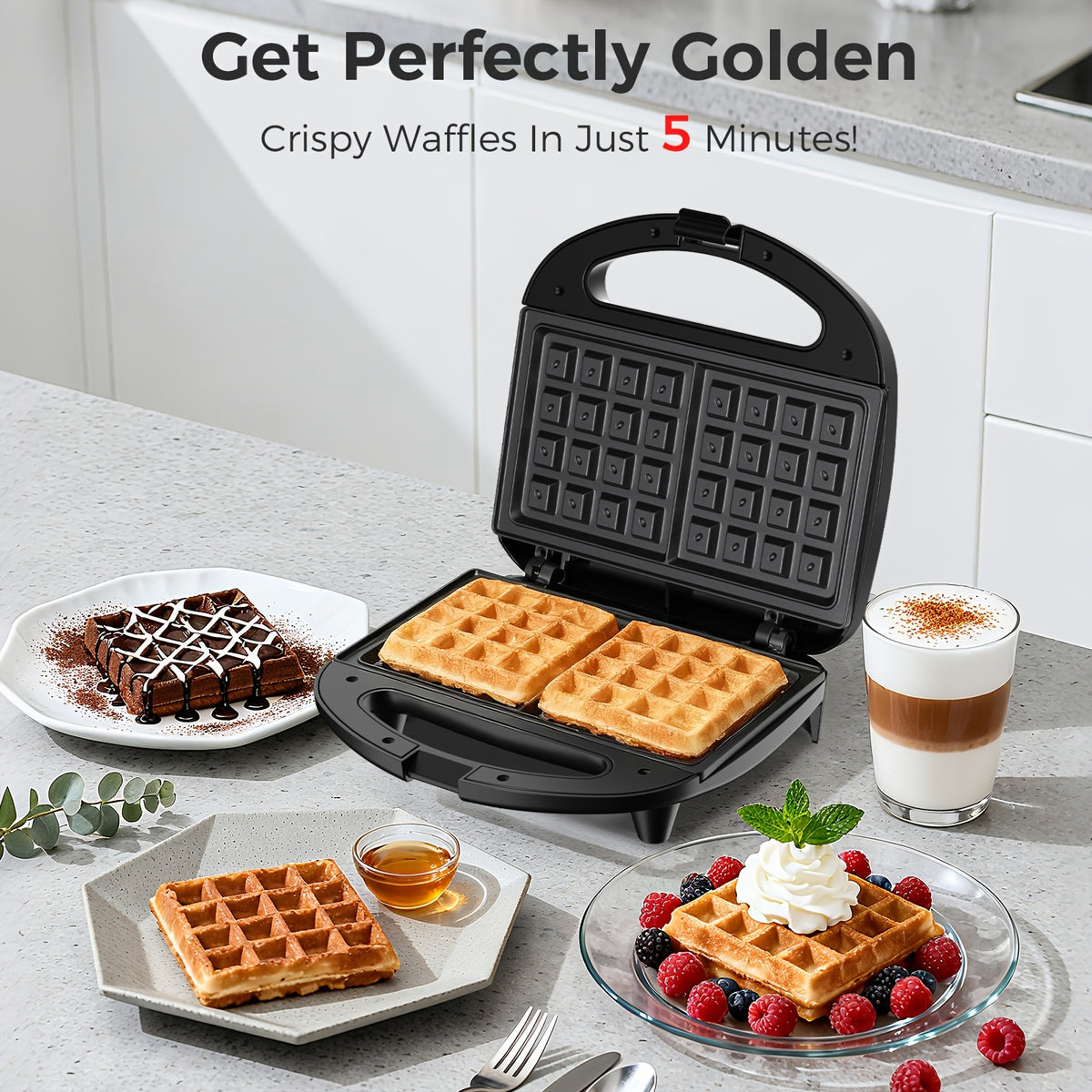 2-Slice Belgian Waffle Maker | Nonstick PFOA-Free Waffle Iron with Indicator Lights | 750W Quick Heating for Breakfast & Snacks