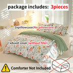 Floral Duvet Cover Set 3-Piece Soft Breathable Polyester – Flowers & Plants Print Comforter Cover with Zip Closure, Twin Full Queen King Bedding Set No Insert